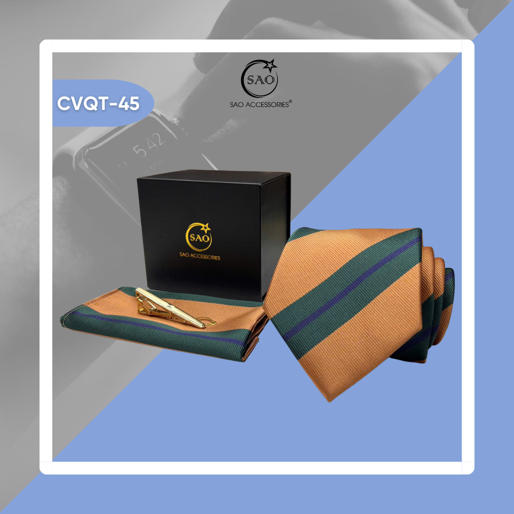 Bộ Quà Tặng Cà Vạt Nam Cao Cấp 3 Món – Phù Hợp Đi Làm, Dự Tiệc, Tặng Sếp (CVQT45)