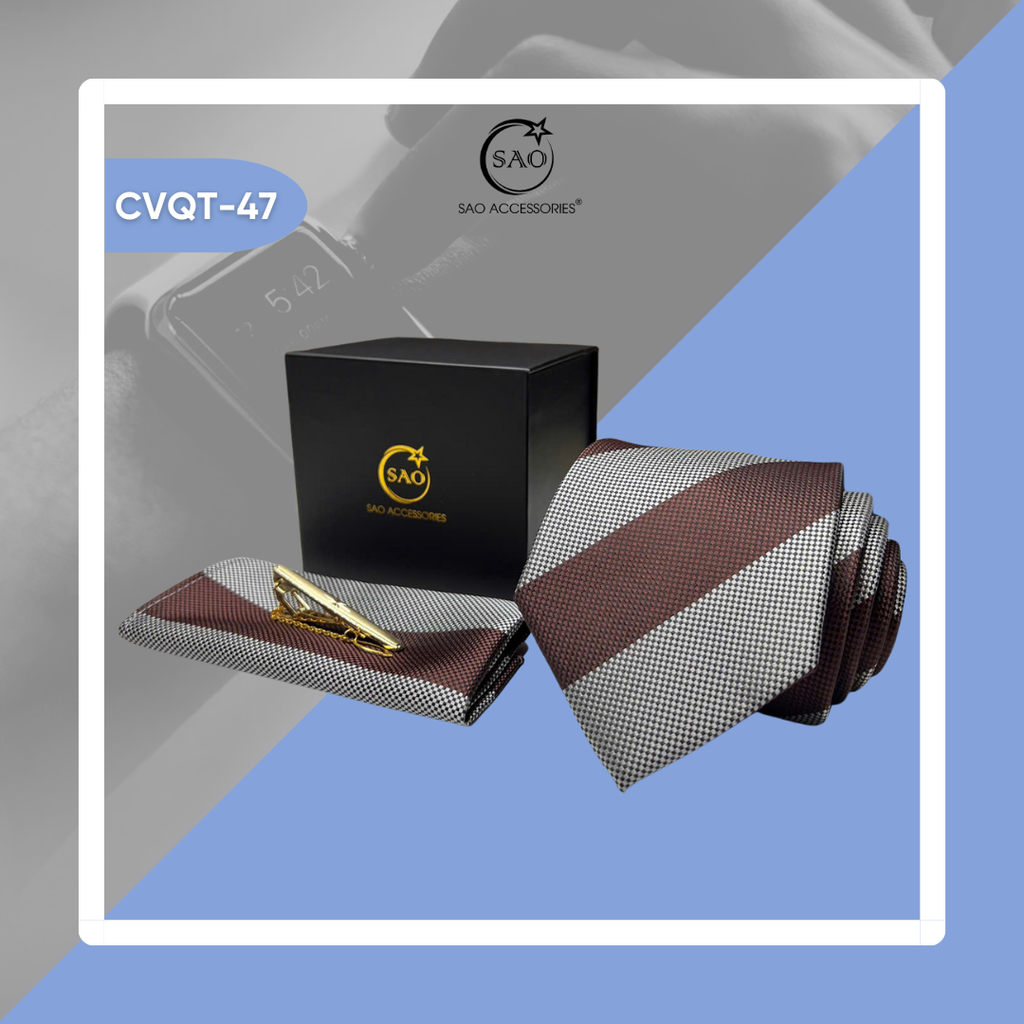 Bộ Quà Tặng Cà Vạt Nam Cao Cấp 3 Món – Phù Hợp Đi Làm, Dự Tiệc, Tặng Sếp (CVQT47)