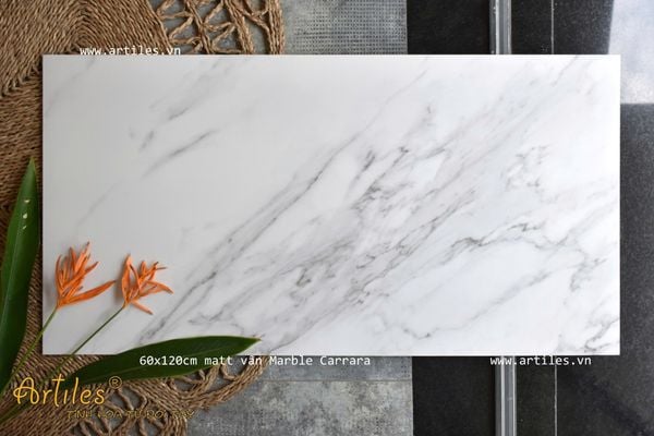 Gạch bóng kiếng 60x120 trắng vân khói Marble