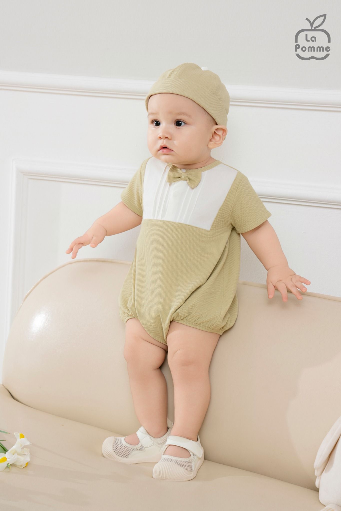 Set body cộc tay La Pomme kèm mũ little olive