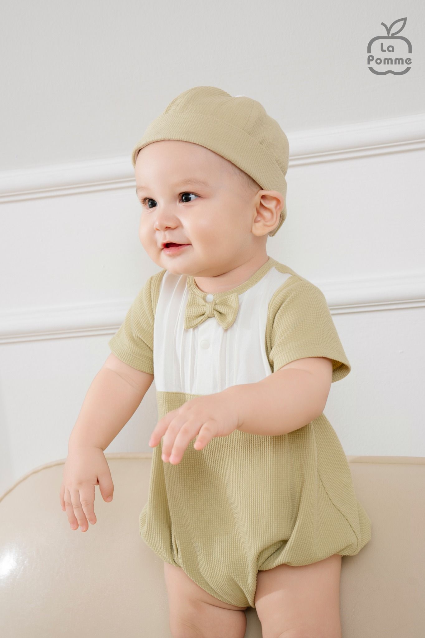 Set body cộc tay La Pomme kèm mũ little olive