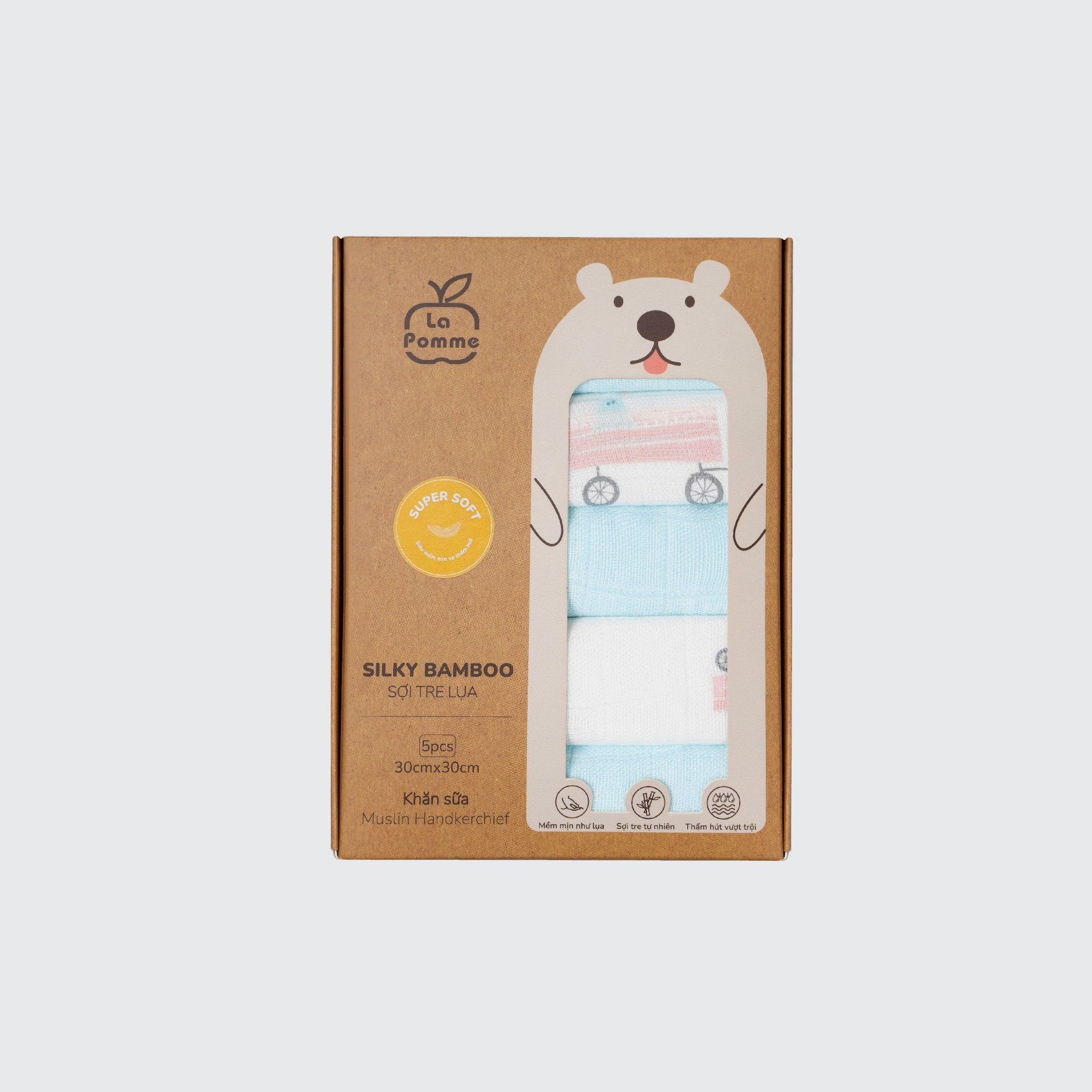 K001 Set 5 Khăn sữa sợi tre lụa La Pomme phối màu (30x30cm)