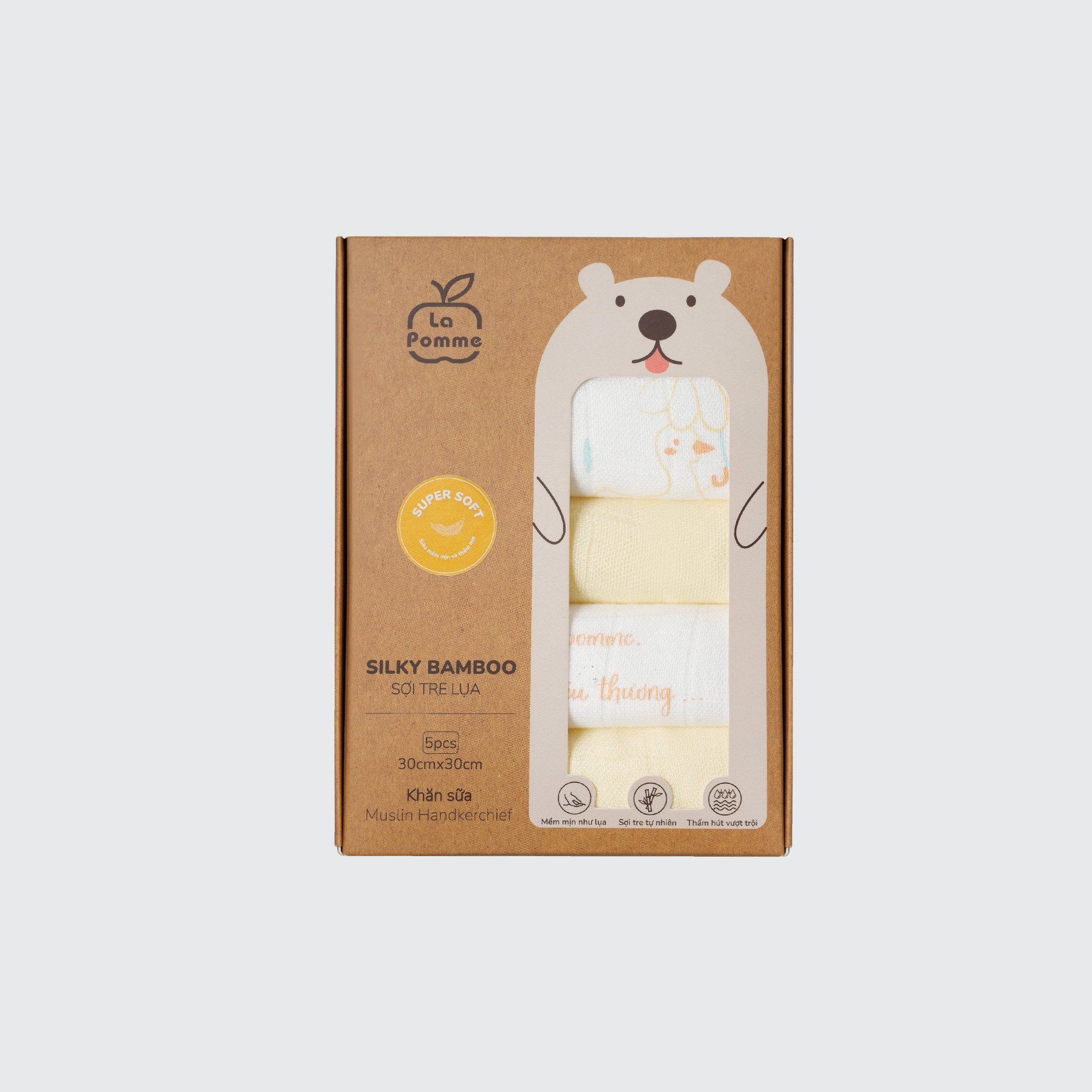 K001 Set 5 Khăn sữa sợi tre lụa La Pomme phối màu (30x30cm)