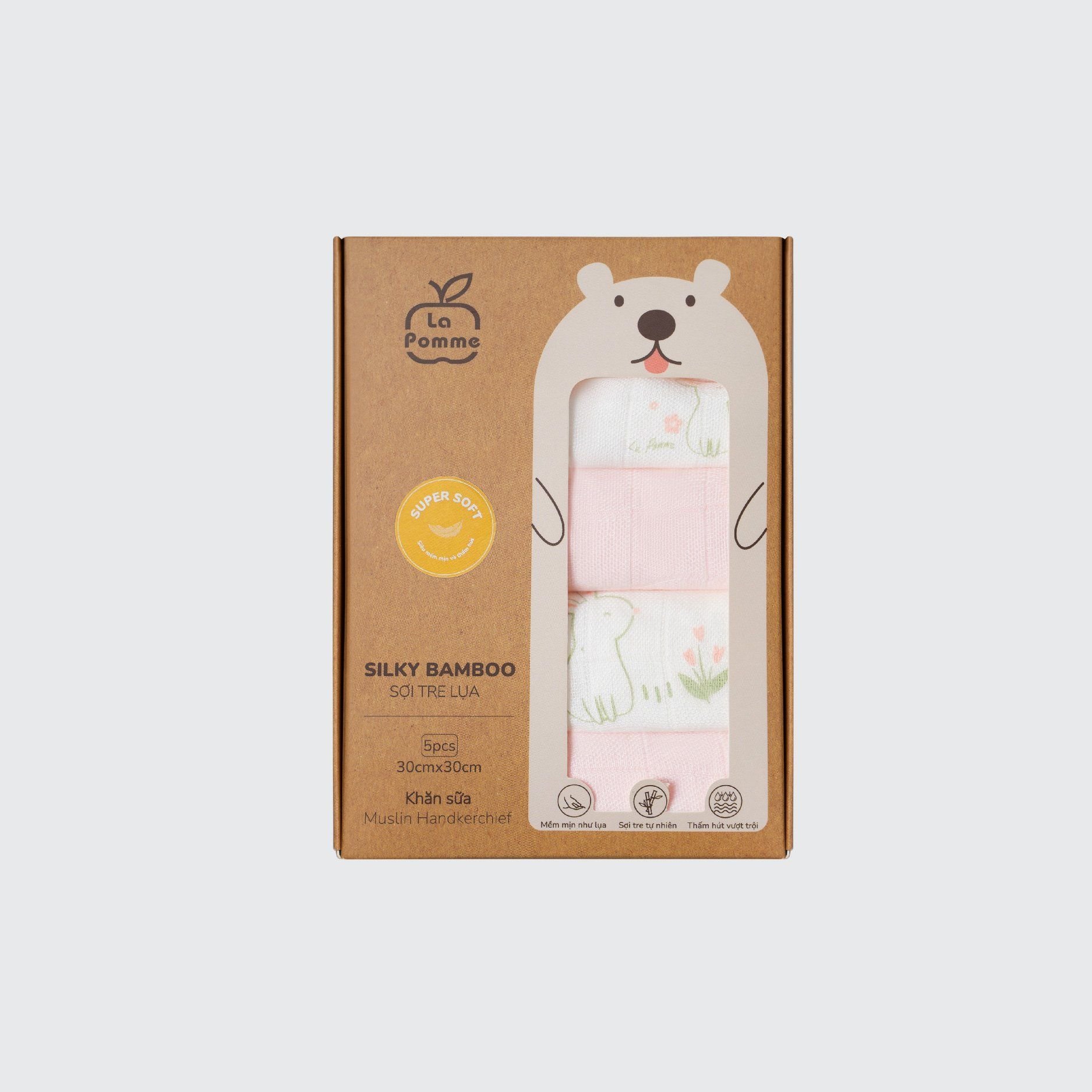 K001 Set 5 Khăn sữa sợi tre lụa La Pomme phối màu (30x30cm)