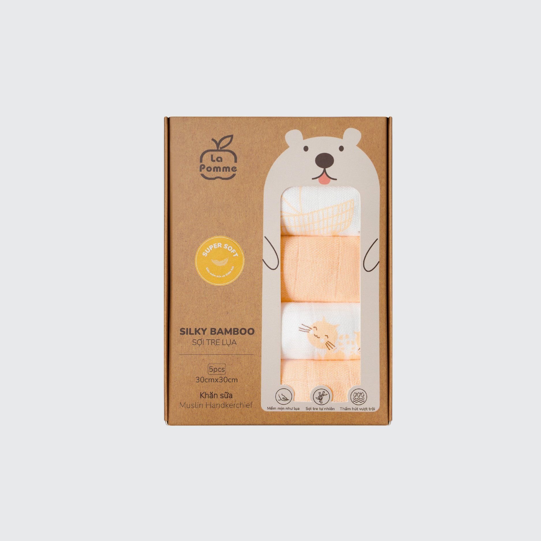 K001 Set 5 Khăn sữa sợi tre lụa La Pomme phối màu (30x30cm)