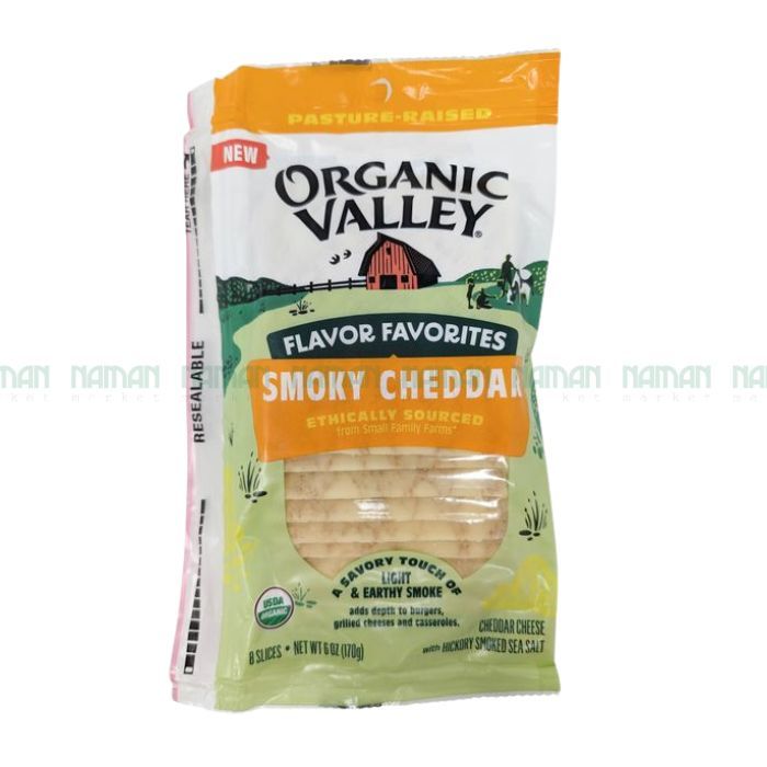 Smoky Cheddar Cheese Slices Organic Valley 170G
