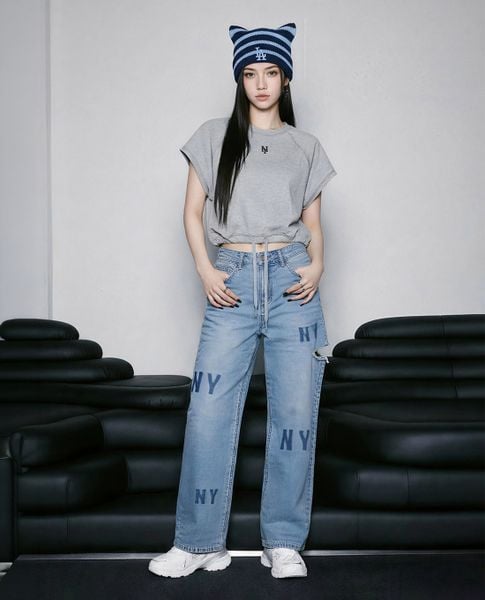 DEZUS quần jeans nữ ống rộng wash loang
