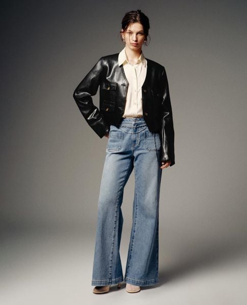 Urban Revivo quần jeans nữ ống rộng thời trang