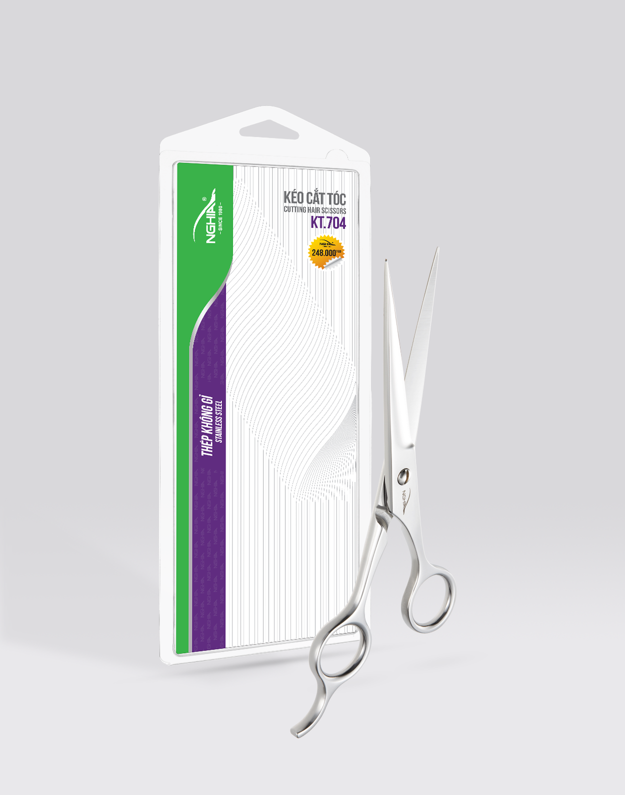 Kéo cắt tóc Kềm Nghĩa lưỡi dài kèm bao da KT.704