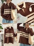 NOOBITA - Áo thun polo tay dài kẻ sọc 8377