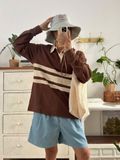 NOOBITA - Áo thun polo tay dài kẻ sọc 8377