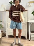 NOOBITA - Áo thun polo tay dài kẻ sọc 8377