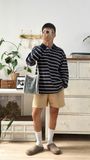 NOOBITA - Áo thun polo oversized tay dài kẻ sọc 8387