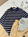 NOOBITA - Áo thun polo oversized tay dài kẻ sọc 8387