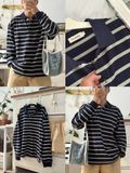 NOOBITA - Áo thun polo oversized tay dài kẻ sọc 8387