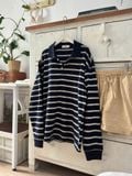 NOOBITA - Áo thun polo oversized tay dài kẻ sọc 8387