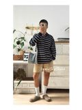 NOOBITA - Áo thun polo oversized tay dài kẻ sọc 8387