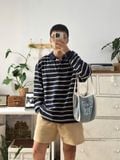 NOOBITA - Áo thun polo oversized tay dài kẻ sọc 8387