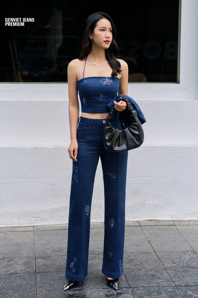 Quần Jeans Nữ Suông Vảy