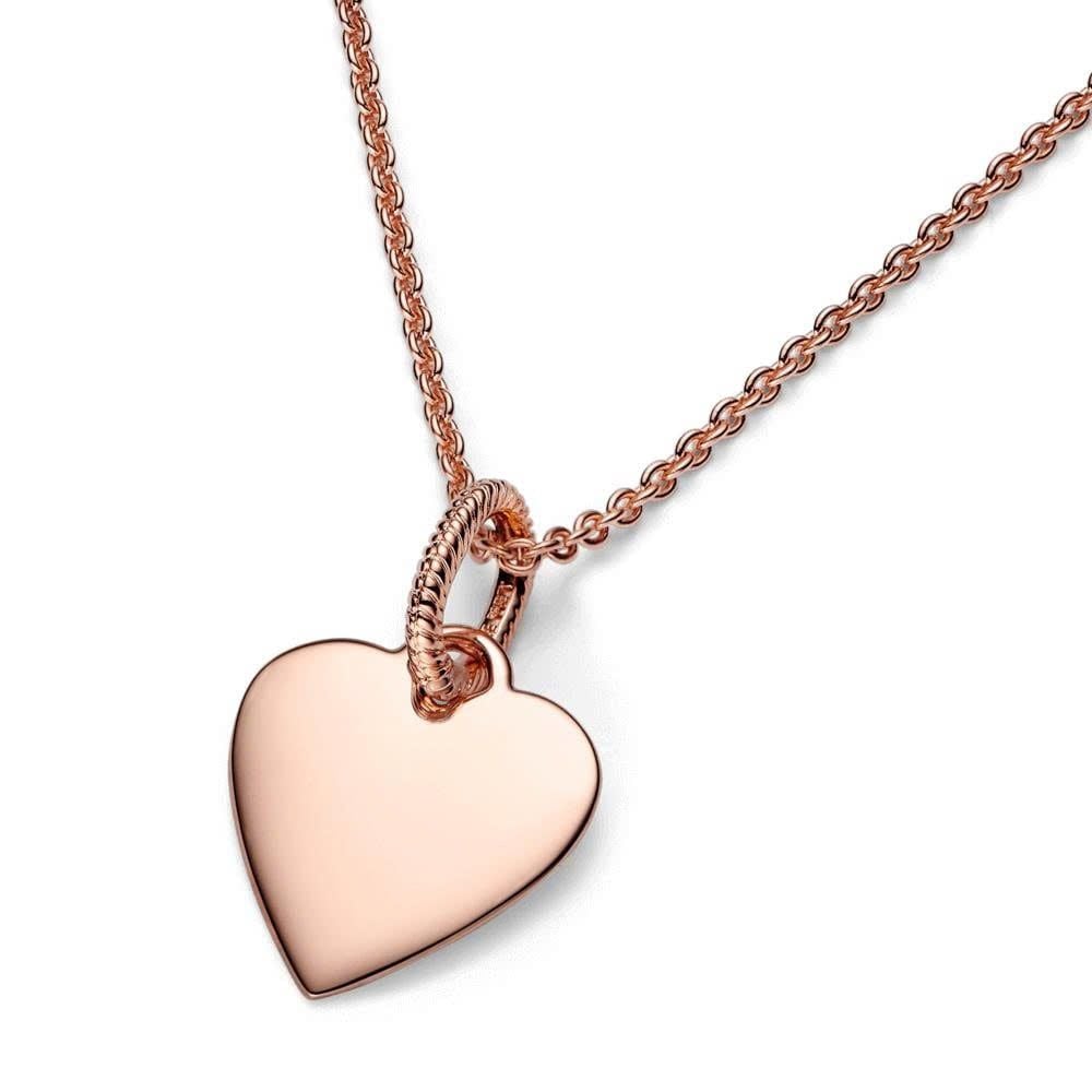A315_DEAL 156: MẶT DÂY CHUYỀN PANDORA MẠ VÀNG HỒNG 14K TRÁI TIM KHẮC CHỮ
