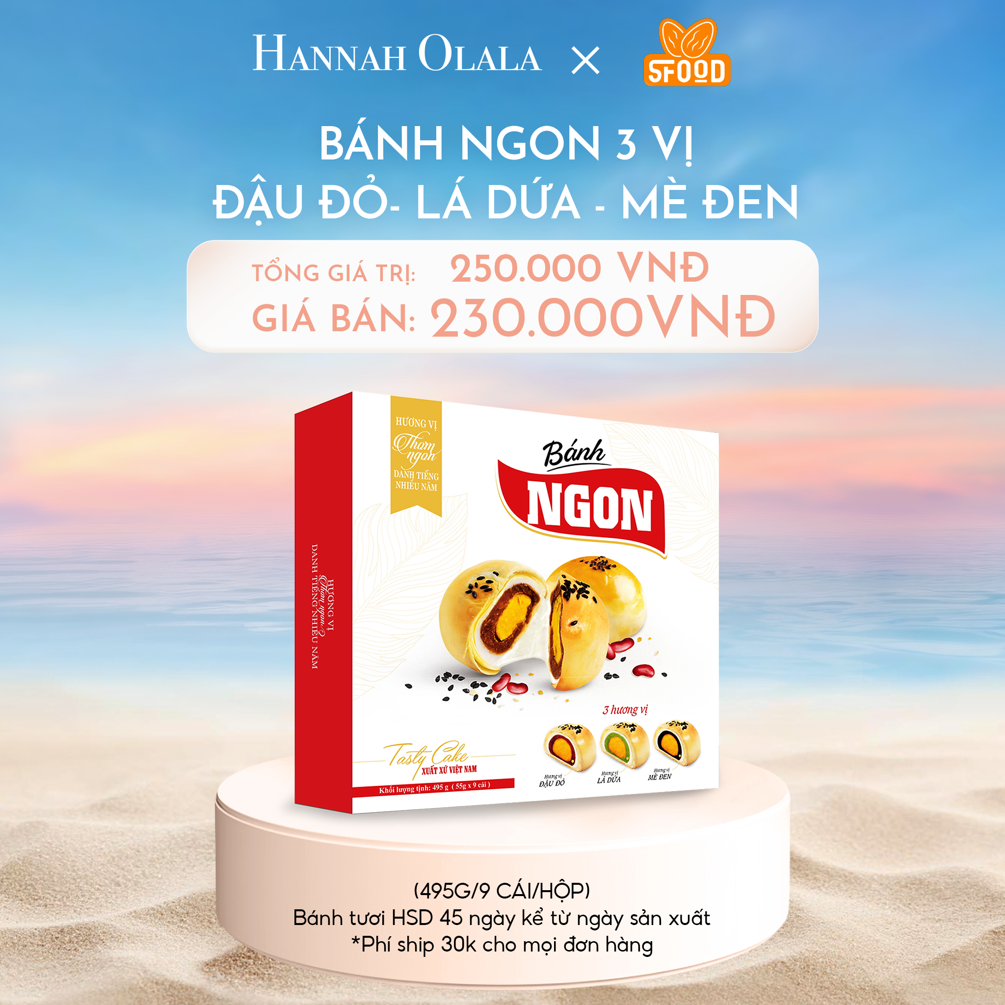C161_DEAL 1: BÁNH NGON 3 VỊ (ÍT ĐƯỜNG ÍT NGỌT): ĐẬU ĐỎ- LÁ DỨA - MÈ ĐEN