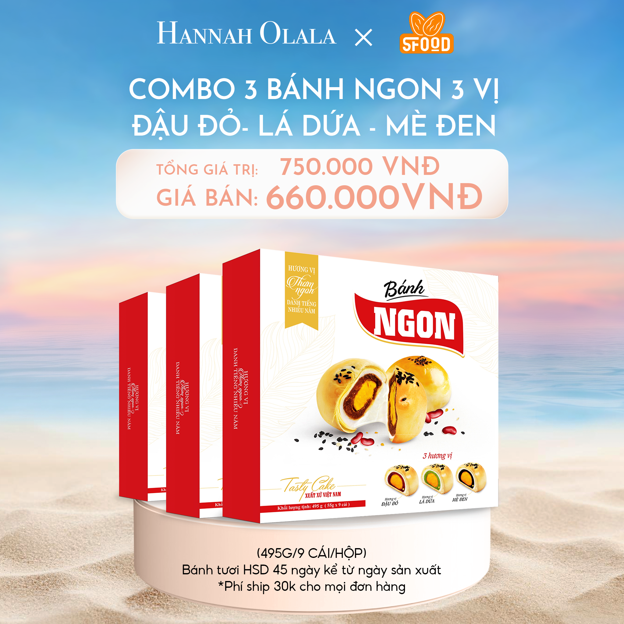 C162_DEAL 2: COMBO 3 HỘP - BÁNH NGON 3 VỊ (ÍT ĐƯỜNG ÍT NGỌT): ĐẬU ĐỎ- LÁ DỨA - MÈ ĐEN