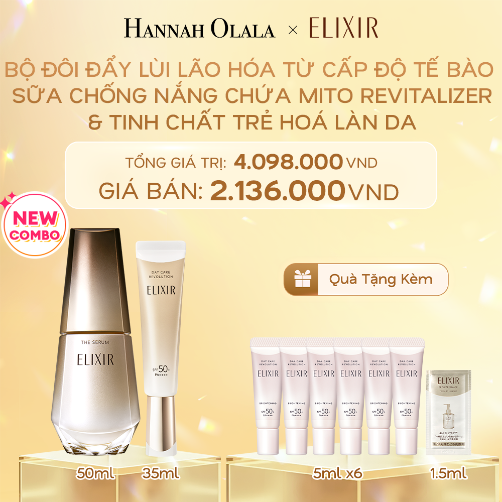 DEAL 5: COMBO SERUM KÍCH HOẠT TRẺ HÓA LÀN DA EIS THE SERUM AA 50ML & SỮA CHỐNG NẮNG PHỤC HỒI COLLAGEN TỪ CẤP ĐỘ TẾ BÀO ELIXIR DAY CARE REVOLUTION SPF50+ 35ML