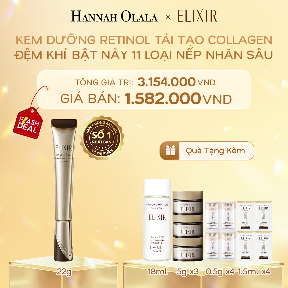 DEAL 3: FLASH DEAL - KEM DƯỠNG DA CẢI THIỆN 11 LOẠI NẾP NHĂN SÂU ELIXIR RETINOL POWER WRINKLE SMOOTHING CREAM 22G ( PHIÊN BẢN CẢI TIẾN MỚI)