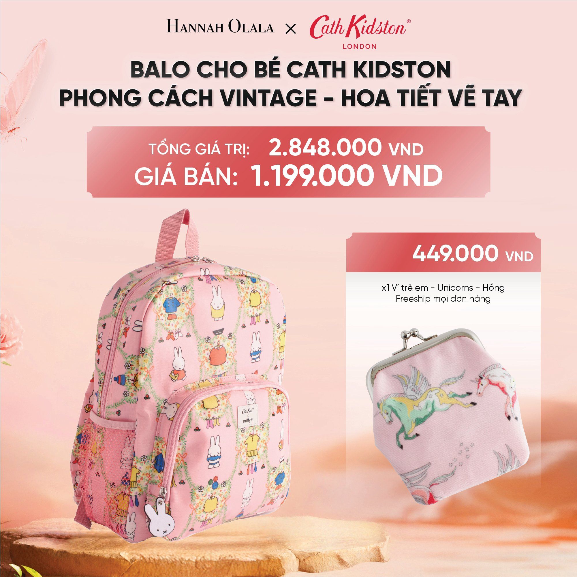 DEAL 1: BALO CHO BÉ ĐI HỌC CATH KIDSTON - BALO COTTON PHỦ LỚP PVC CHỐNG THẤM NƯỚC PHONG CÁCH ANH QUỐC
