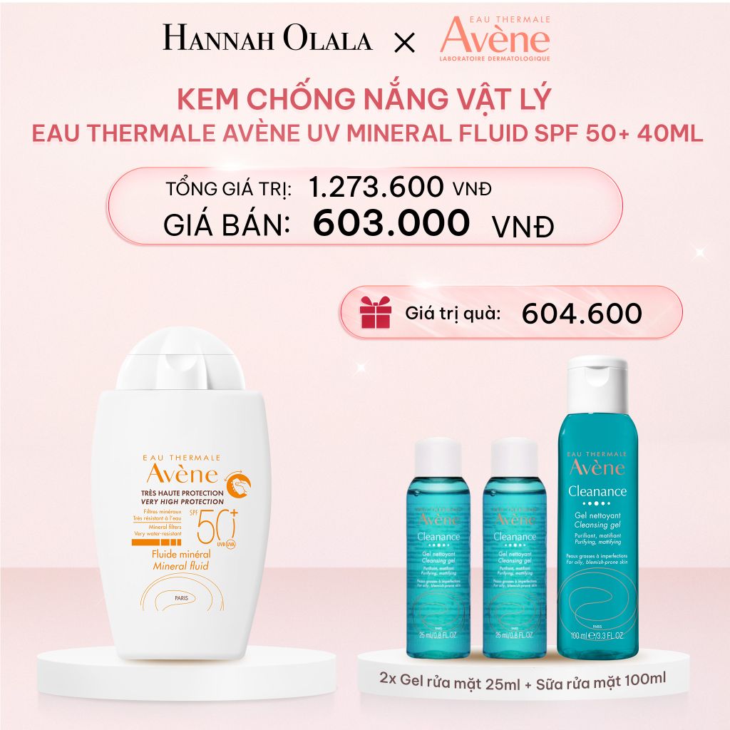 E1047_DEAL 2: KEM CHỐNG NẮNG VẬT LÝ EAU THERMALE AVÈNE UV MINERAL FLUID SPF 50+ 40ML BẢO VỆ DA KHỎI TIA UVA,UVB & DƯỠNG ẨM DA NHẠY CẢM