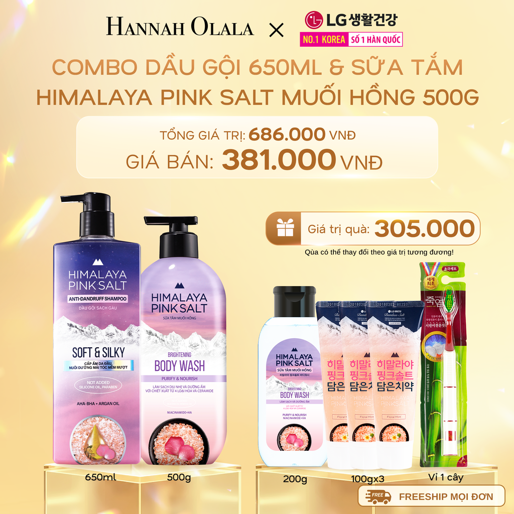 DEAL 08: COMBO DẦU GỘI 650ML & SỮA TẮM HIMALAYA PINK SALT MUỐI HỒNG 500G