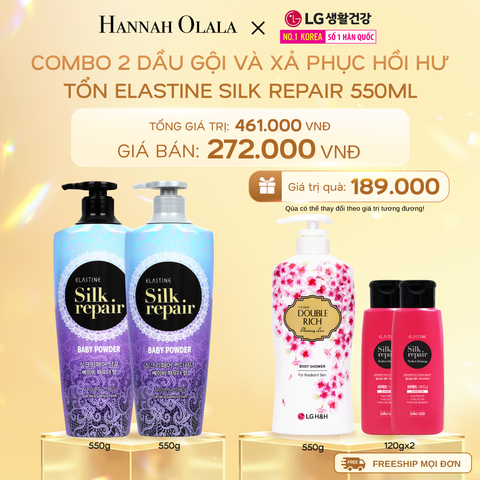 DEAL11: COMBO 2 DẦU GỘI VÀ XẢ PHỤC HỒI HƯ TỔN ELASTINE SILK REPAIR 550ML