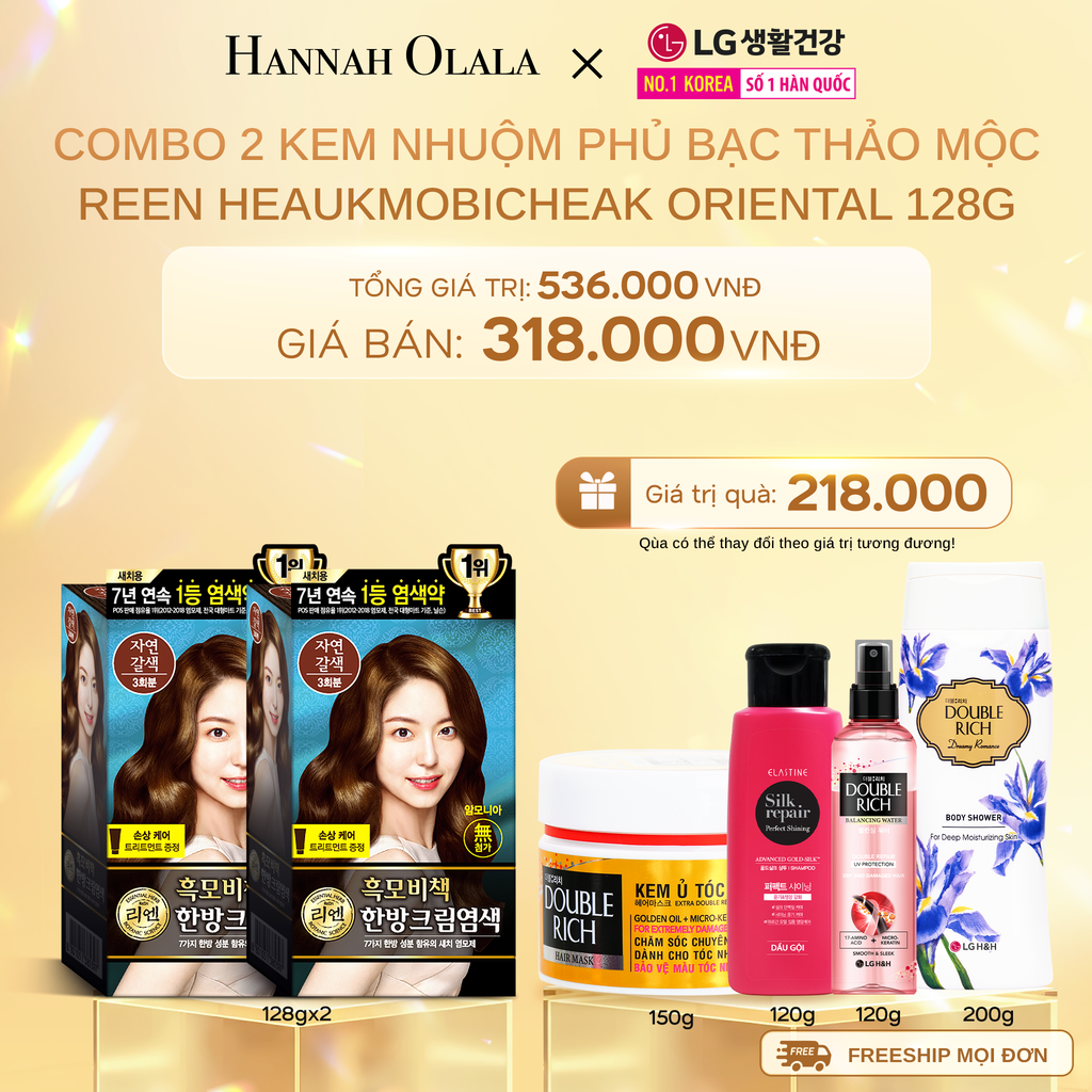 DEAL 18: COMBO 2 KEM NHUỘM TÓC PHỦ BẠC THẢO MỘC REEN HEAUKMOBICHEAK ORIENTAL HAIR DYE CREAM 128G