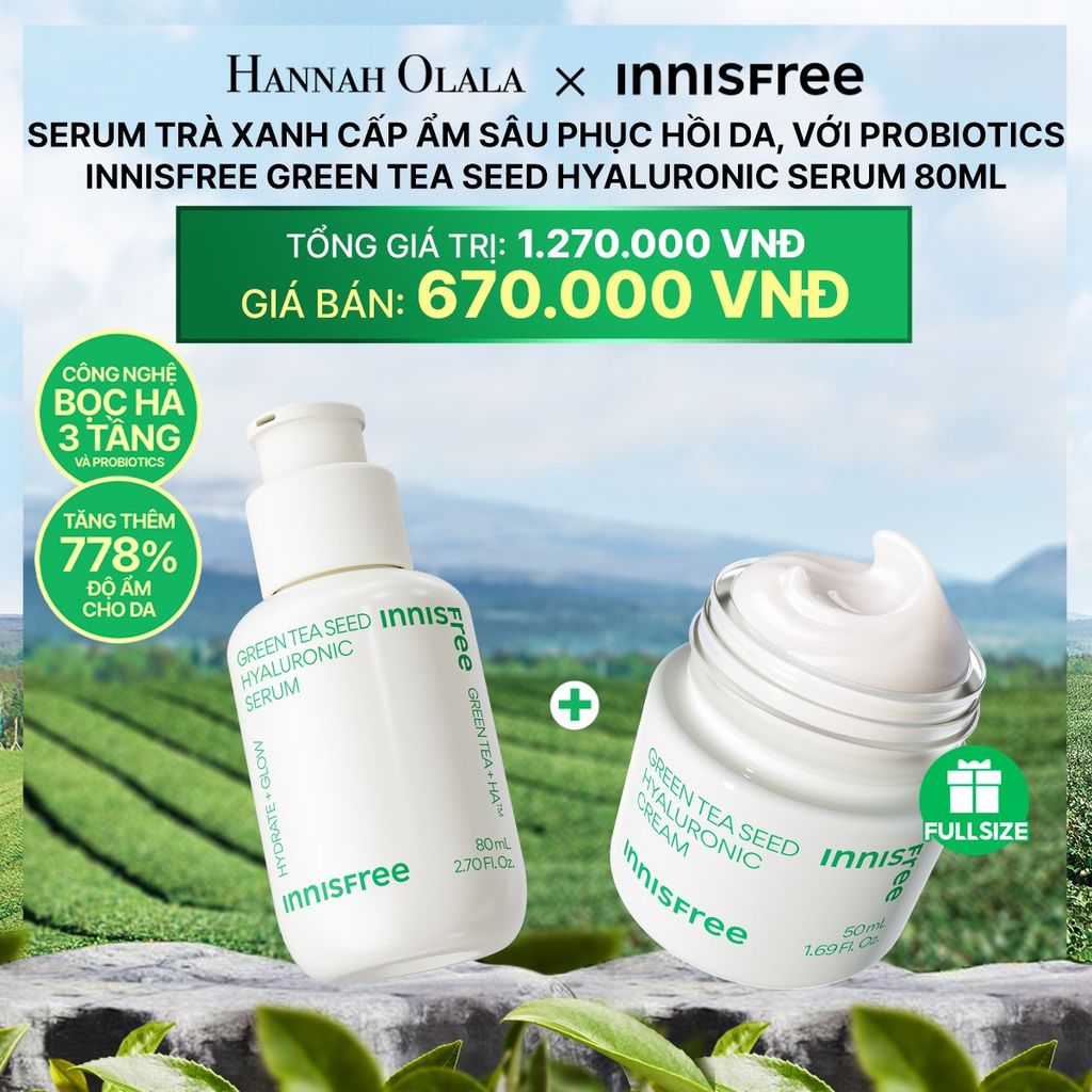 DEAL 4: SERUM TRÀ XANH CẤP ẨM SÂU PHỤC HỒI DA, VỚI PROBIOTICS INNISFREE GREEN TEA SEED HYALURONIC SERUM 80ML