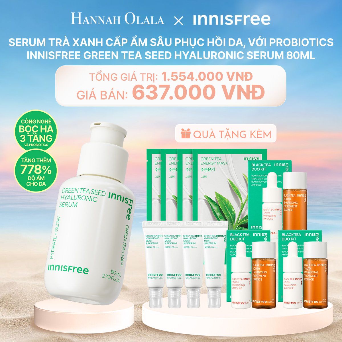 C136_DEAL 8: SERUM TRÀ XANH CẤP ẨM SÂU PHỤC HỒI DA, VỚI PROBIOTICS INNISFREE GREEN TEA SEED HYALURONIC SERUM 80ML