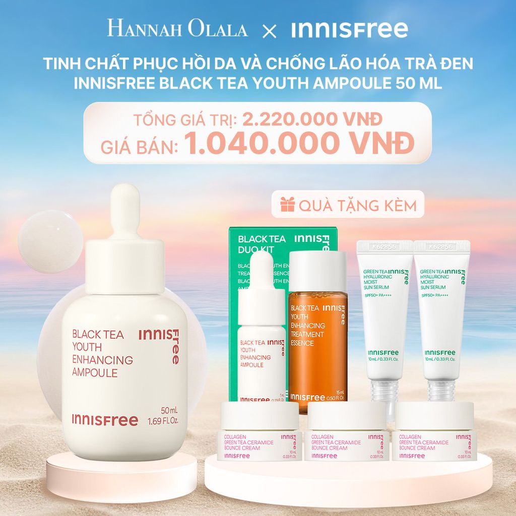 C117_DEAL 17: TINH CHẤT PHỤC HỒI DA VÀ CHỐNG LÃO HÓA TRÀ ĐEN INNISFREE BLACK TEA YOUTH AMPOULE 50 ML