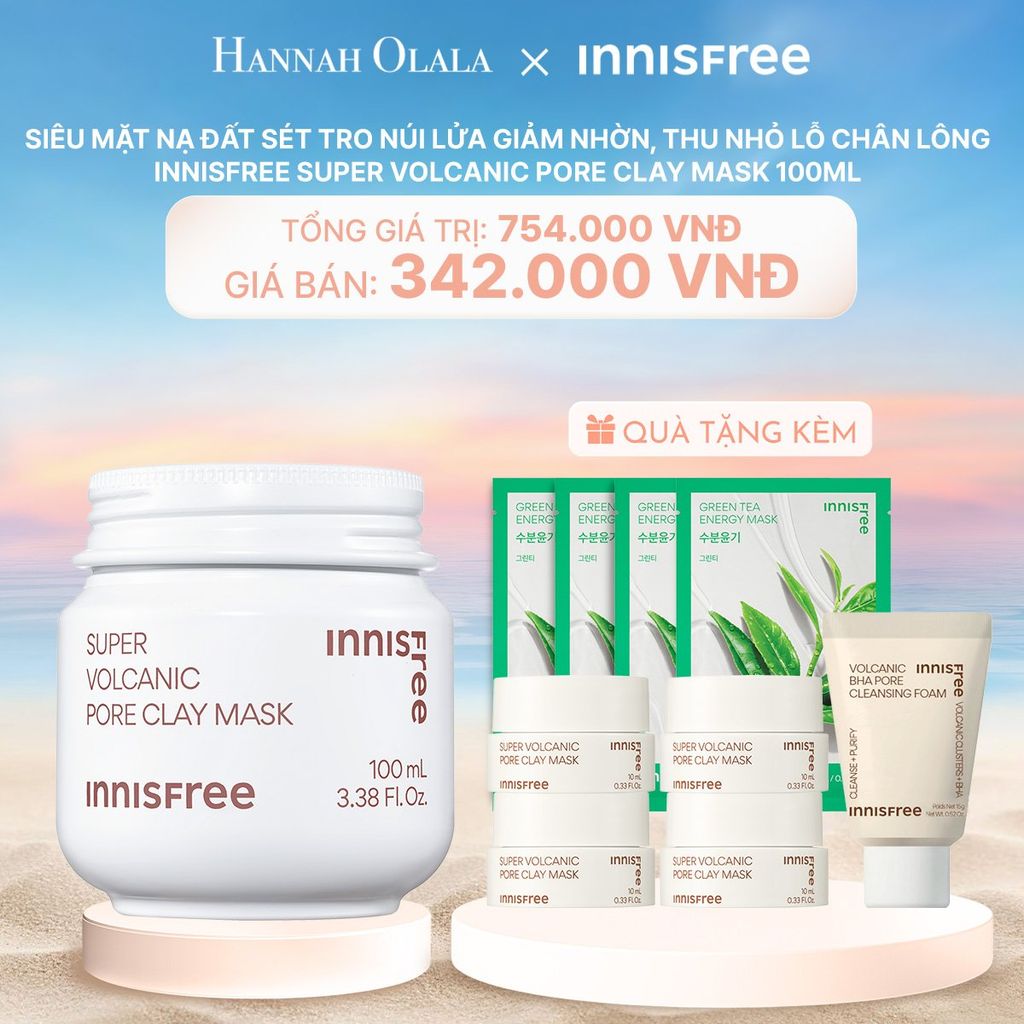 C113_DEAL 13: SIÊU MẶT NẠ ĐẤT SÉT TRO NÚI LỬA GIẢM NHỜN, THU NHỎ LỖ CHÂN LÔNG INNISFREE SUPER VOLCANIC PORE CLAY MASK 100ML