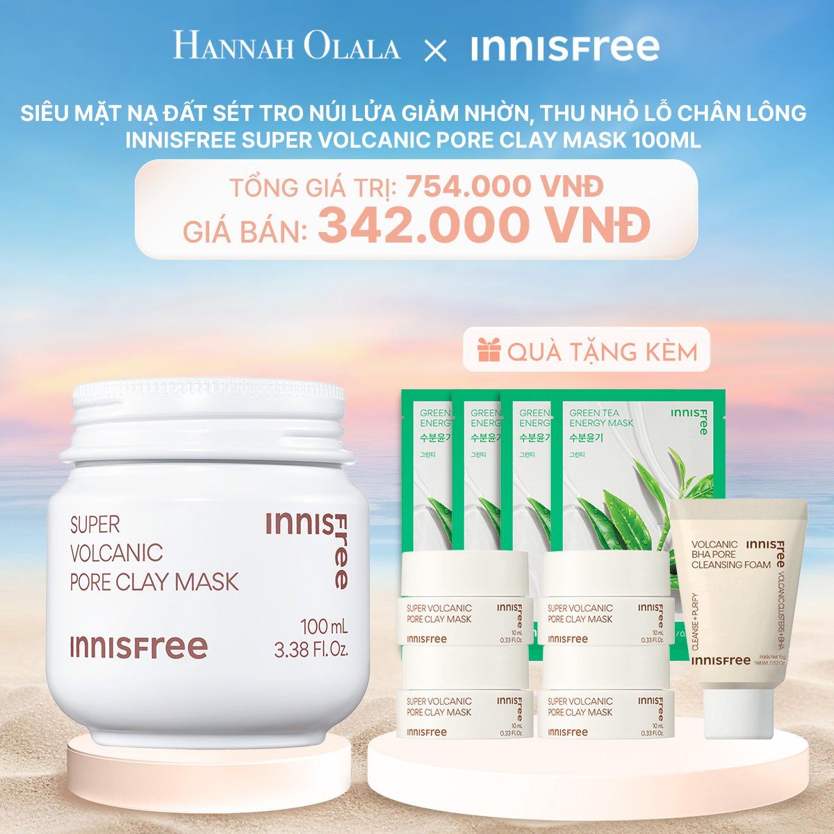 C113_DEAL 13: SIÊU MẶT NẠ ĐẤT SÉT TRO NÚI LỬA GIẢM NHỜN, THU NHỎ LỖ CHÂN LÔNG INNISFREE SUPER VOLCANIC PORE CLAY MASK 100ML