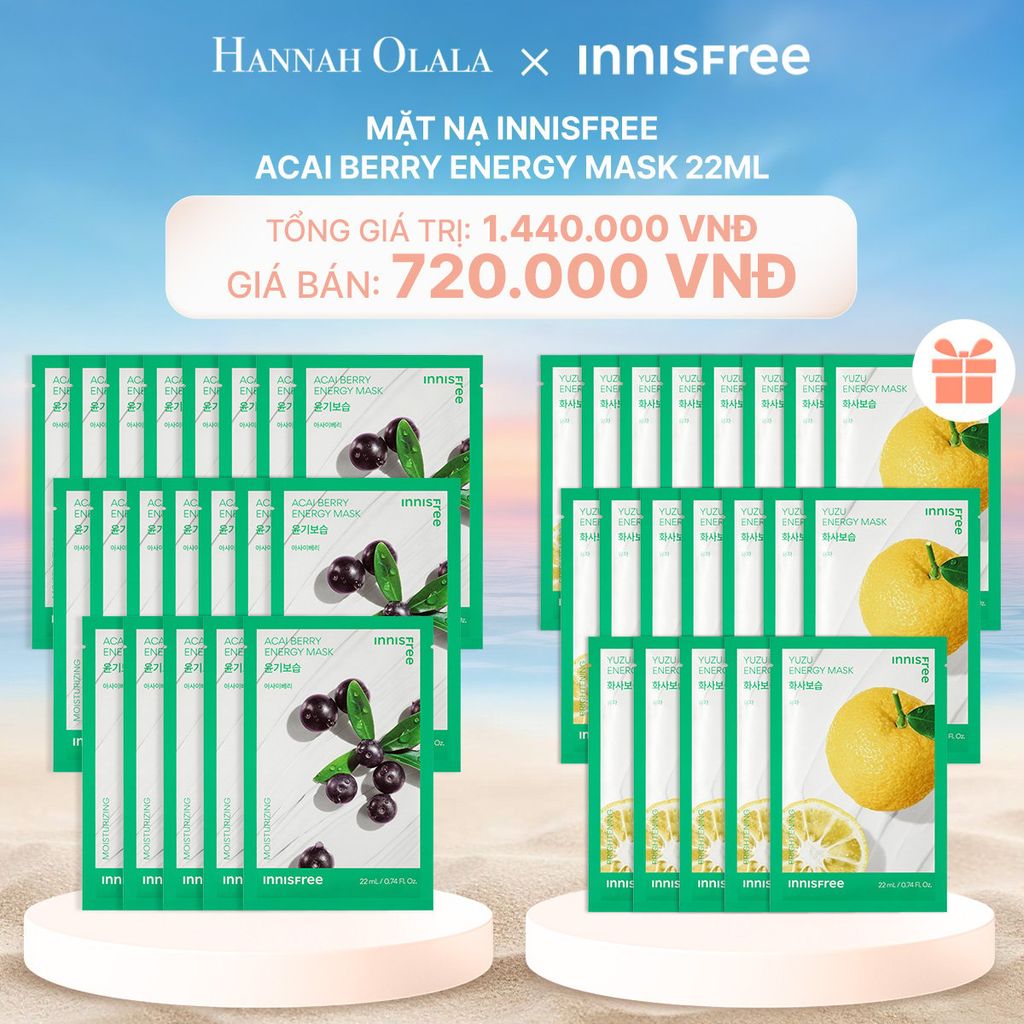 C112_DEAL 12: MUA 20 MẶT NẠ INNISFREE ACAI BERRY ENERGY MASK 22ML TẶNG 20 MẶT NẠ YUZU ENERGY (TỔNG 40 MIẾNG)