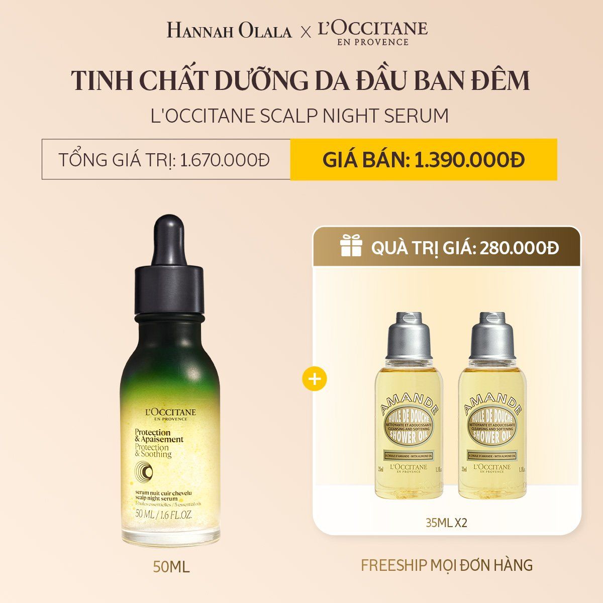 DEAL 14: TINH CHẤT DƯỠNG DA ĐẦU BAN ĐÊM L'OCCITANE SCALP NIGHT SERUM 50ML