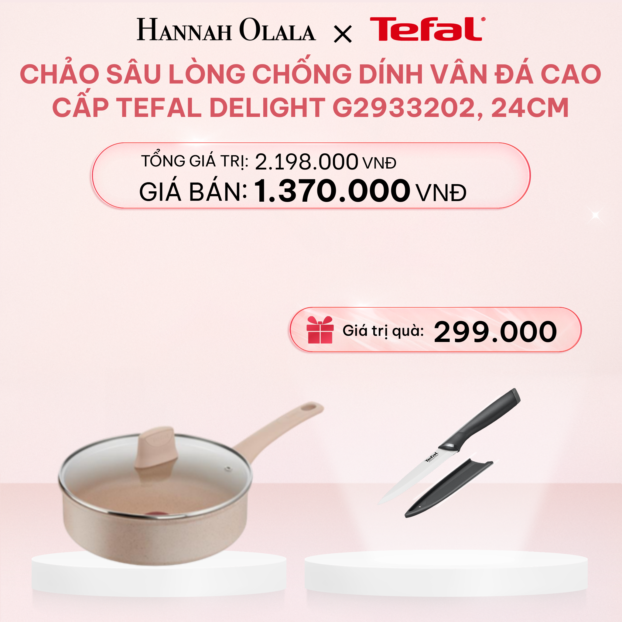 E81_DEAL 8.2: CHẢO SÂU LÒNG CHỐNG DÍNH VÂN ĐÁ CAO CẤP TEFAL DELIGHT G2933202, 24CM