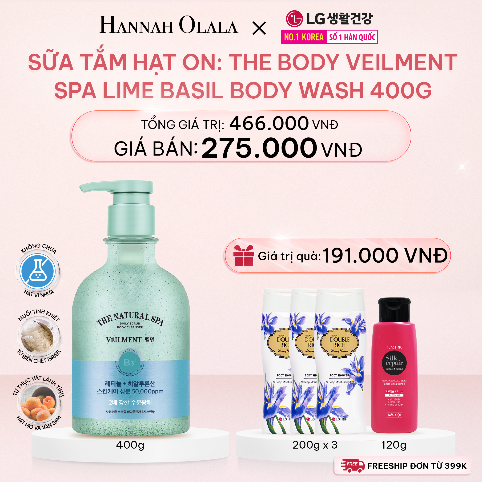 E399_DEAL 01: SỮA TẮM HẠT ON: THE BODY VELLMENT SPA LIME BASIL BW 400G