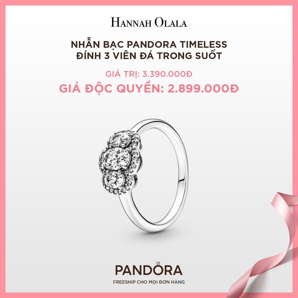 A14_DEAL 07: NHẪN BẠC PANDORA TIMELESS ĐÍNH 3 VIÊN ĐÁ TRONG SUỐT