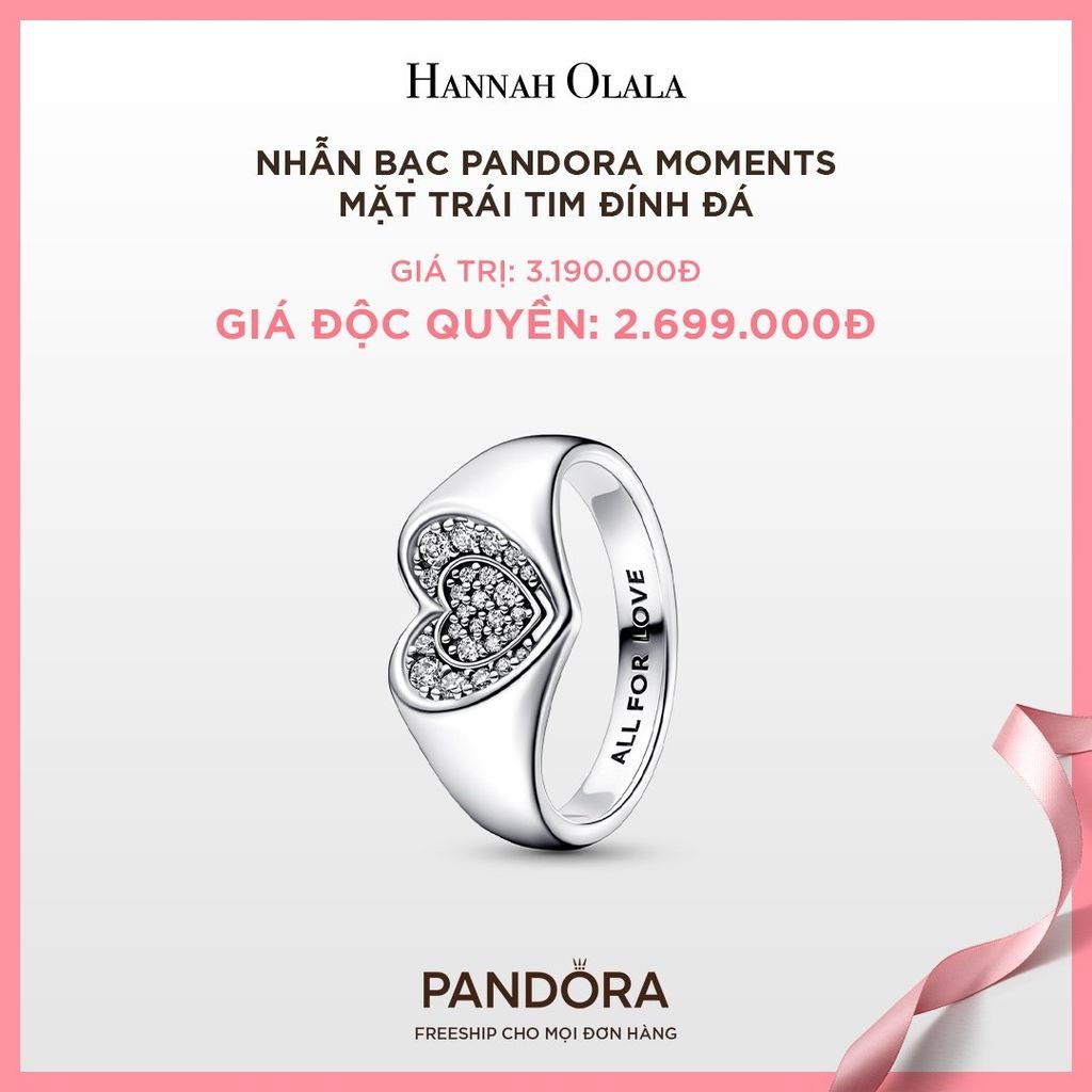 A16_DEAL 09: NHẪN BẠC PANDORA MOMENTS MẶT TRÁI TIM ĐÍNH ĐÁ