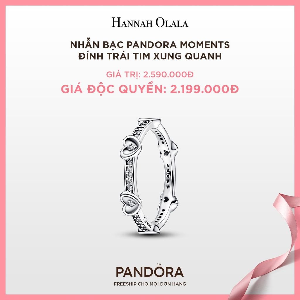 A17_DEAL 10: NHẪN BẠC PANDORA MOMENTS ĐÍNH TRÁI TIM XUNG QUANH