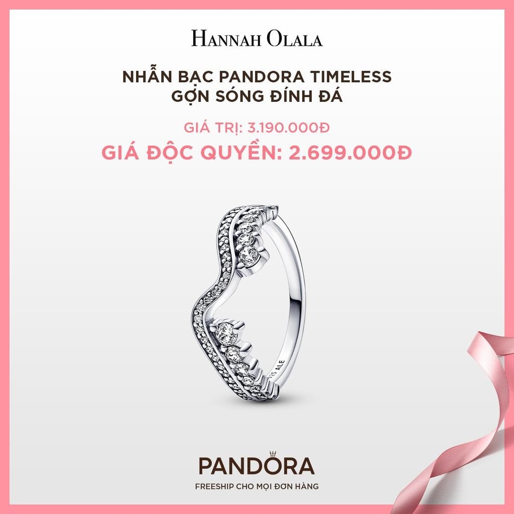 A19_DEAL 12: NHẪN BẠC PANDORA TIMELESS GỢN SÓNG ĐÍNH ĐÁ