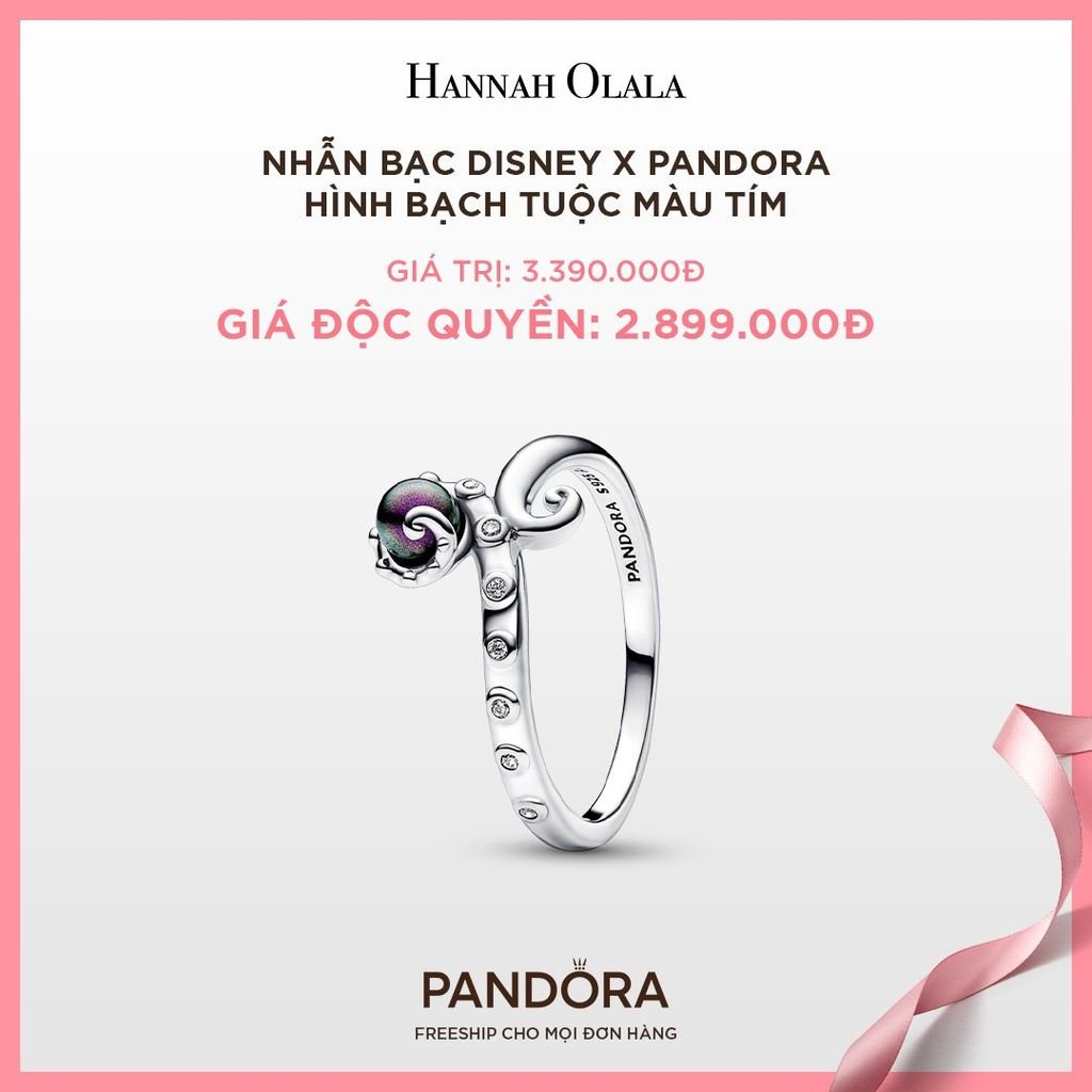 A20_DEAL 13: NHẪN BẠC DISNEY X PANDORA HÌNH BẠCH TUỘC MÀU TÍM