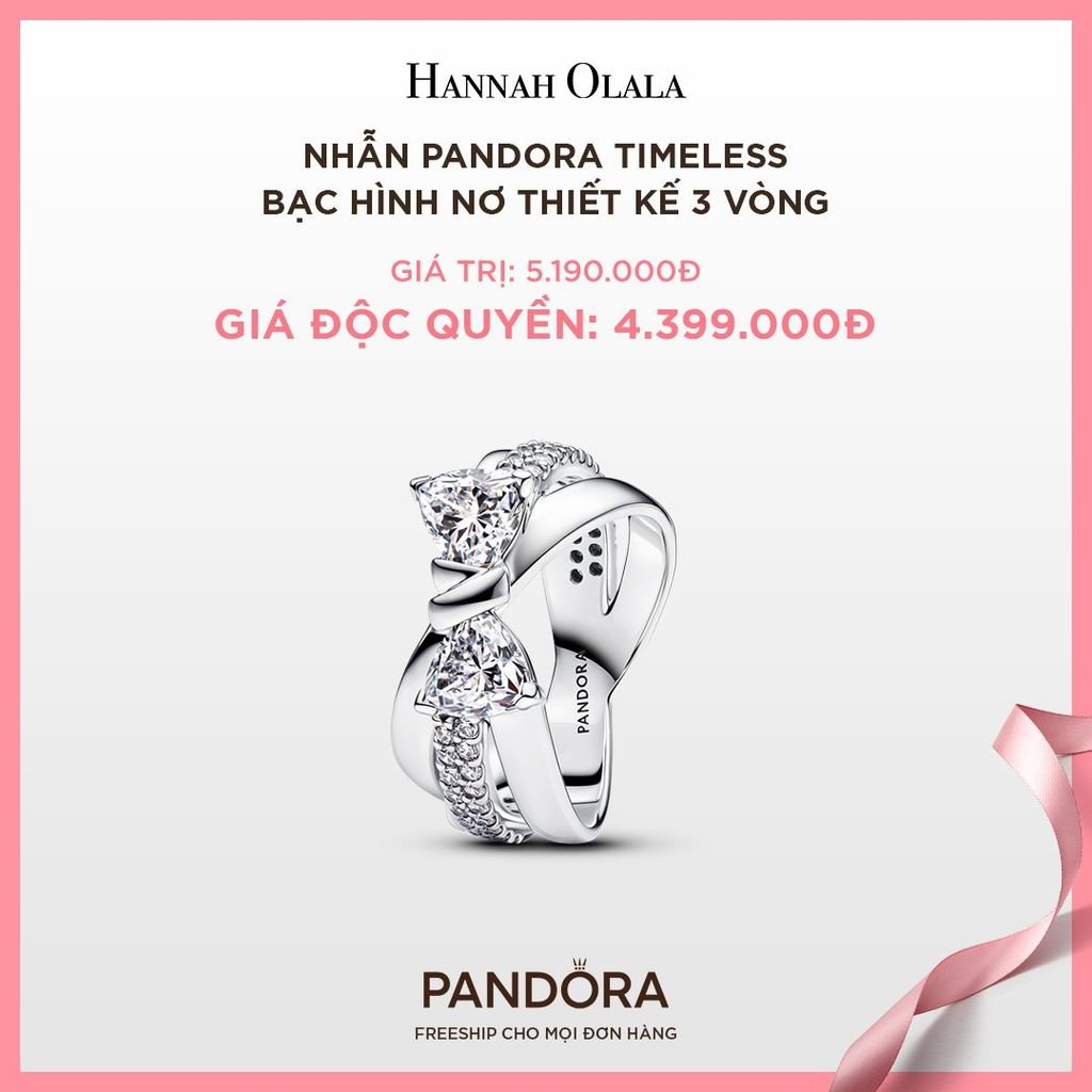 A45_DEAL 38: NHẪN PANDORA TIMELESS BẠC HÌNH NƠ THIẾT KẾ 3 VÒNG