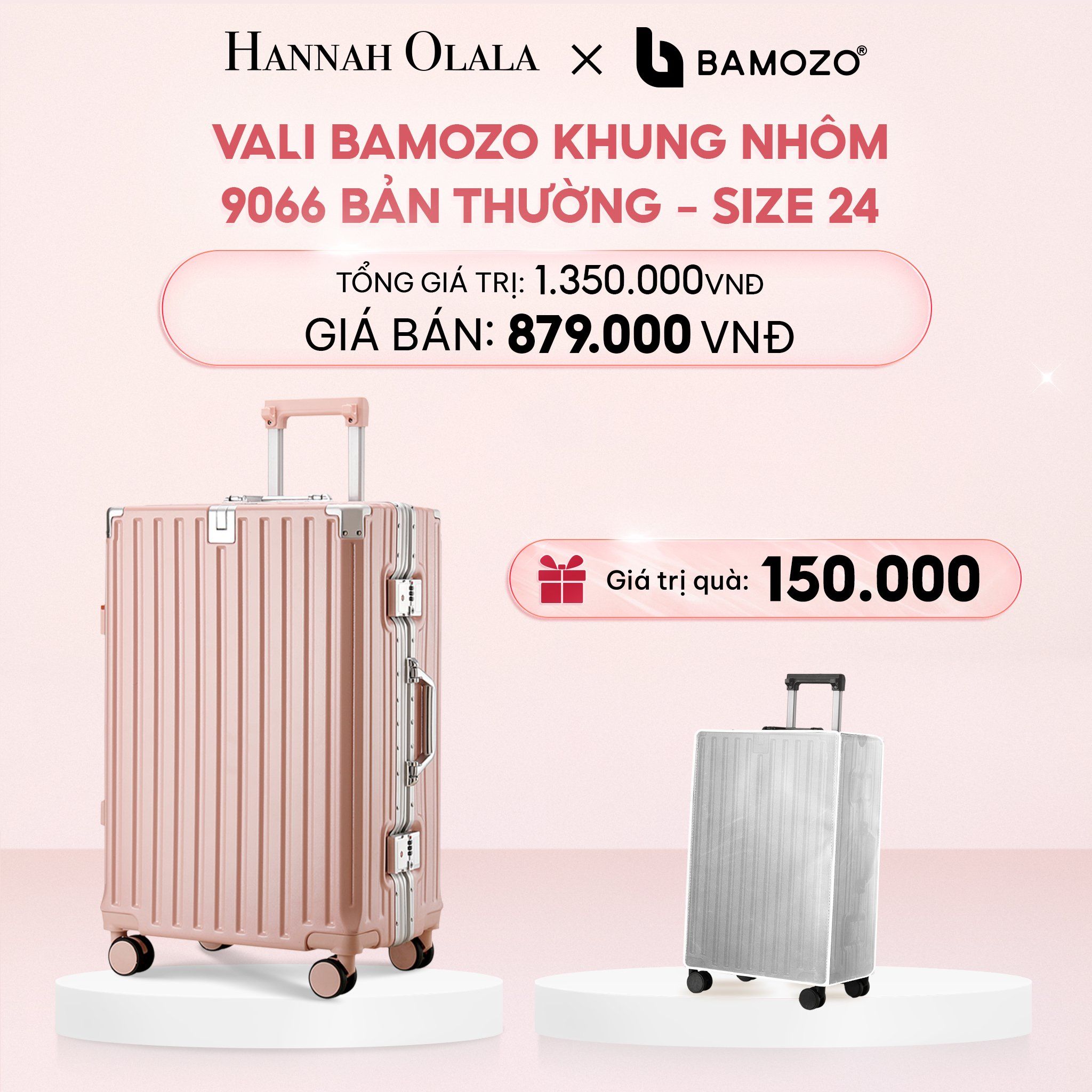 E22_DEAL 2: VALI BAMOZO KHUNG NHÔM 9066 BẢN THƯỜNG (TẶNG BỌC VALI TRONG SUỐT)