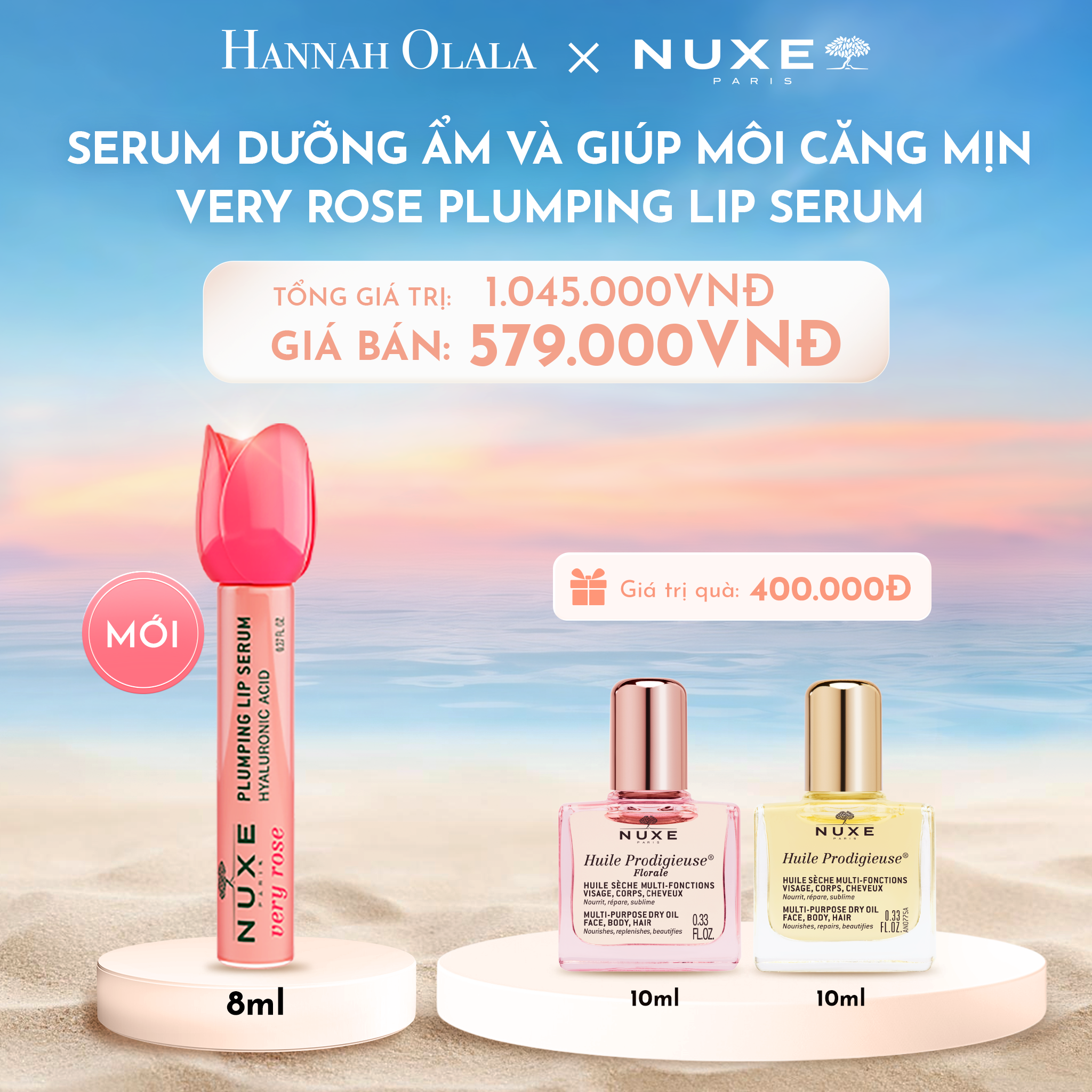 C141_DEAL 1: SERUM DƯỠNG ẨM VÀ GIÚP MÔI CĂNG MỊN NUXE VERY ROSE PLUMPING LIP SERUM 8ML